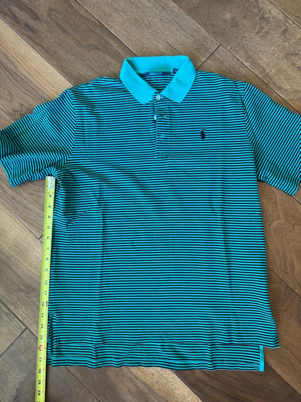 Men’s Striped Polo Shirt - Teal & Black - Polo Player Logo
